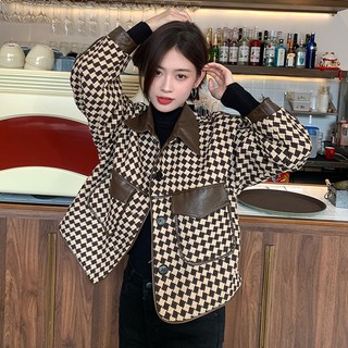 【Beauty Shop 熱賣款千鳥格】臺灣現貨-小個子千鳥格女秋冬外套、法式復古設計感格子短款ins上衣