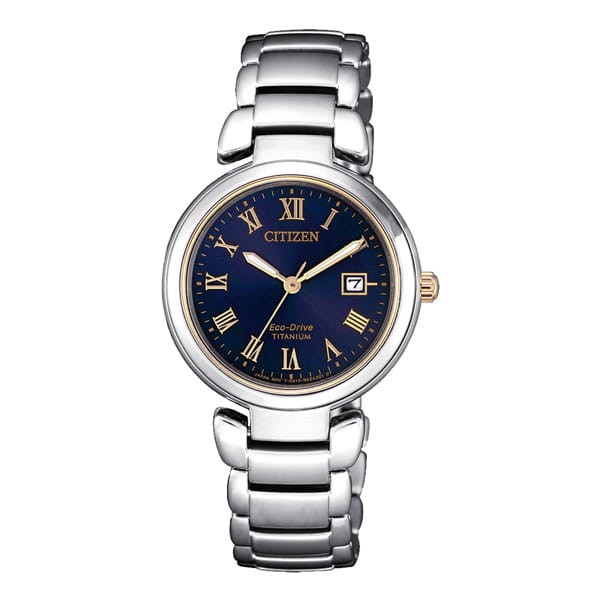 CITIZEN 星辰錶 LADY'S 限量鈦金屬湛藍光動能腕錶-藍(EW2509-83L)29mm