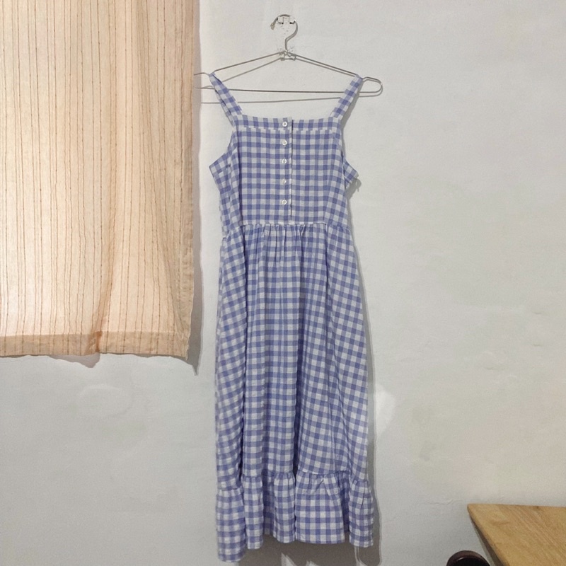 日系野餐格紋吊帶裙 度假 甜美 連身裙 無袖50%店面購入