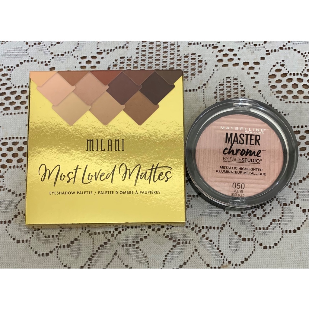 Maybelline &amp; Milani [ 大師級打亮盤 + 12色粉質眼影盤 ] #050全新品 + 試色品 兩盤合售