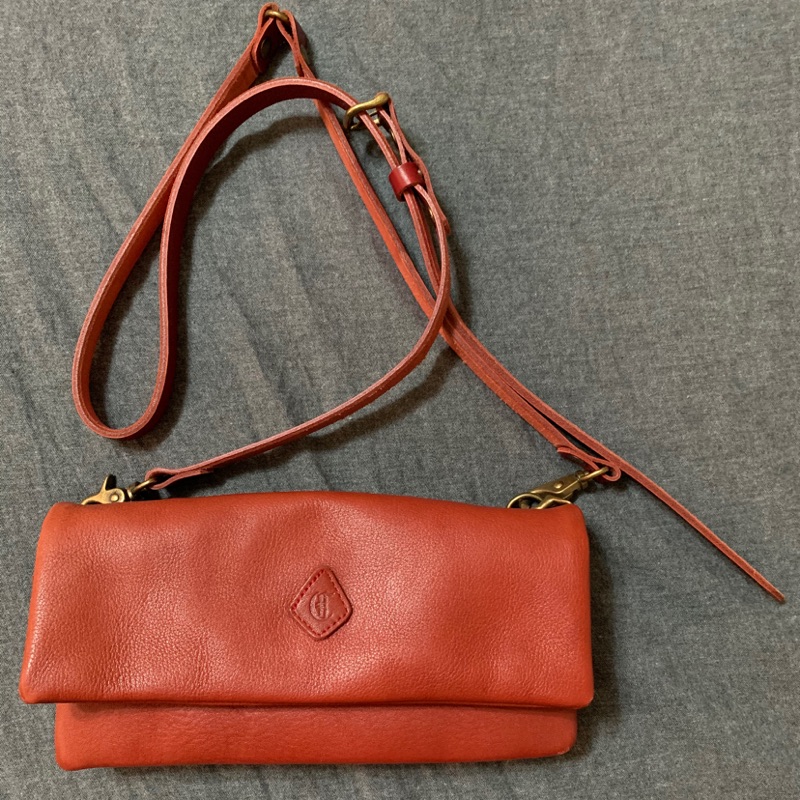 Cledran japan 紅色真皮側背包 手拿包 二手降價出售