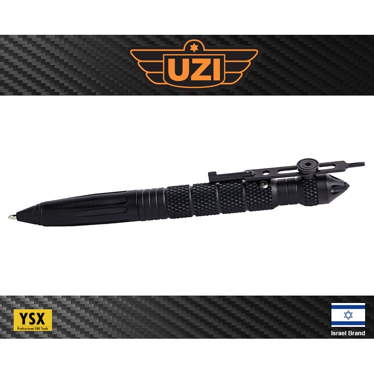 以色列UZI烏茲戰術筆防身筆(黑色)鋁合金筆身附玻璃擊碎器手銬鑰匙背夾【UZITP4BK】