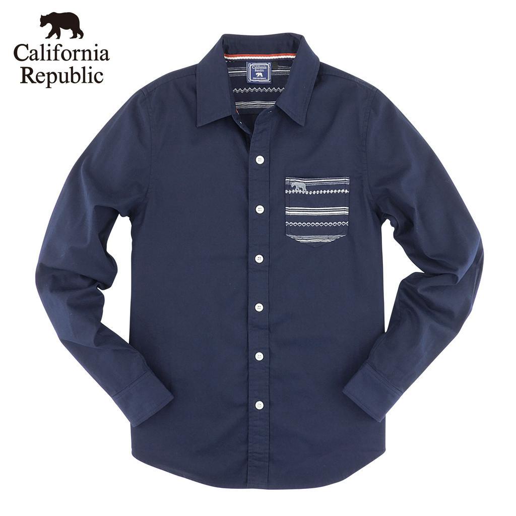 CALIFORNIA｜品牌LOGO熊幾何條紋口袋襯衫(男)