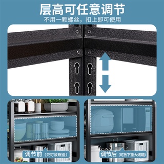 【現貨秒發】【廚房不鏽鋼置物架】廚房置物架落地式多層貨架置物架櫥櫃加厚黑色微波爐收納架