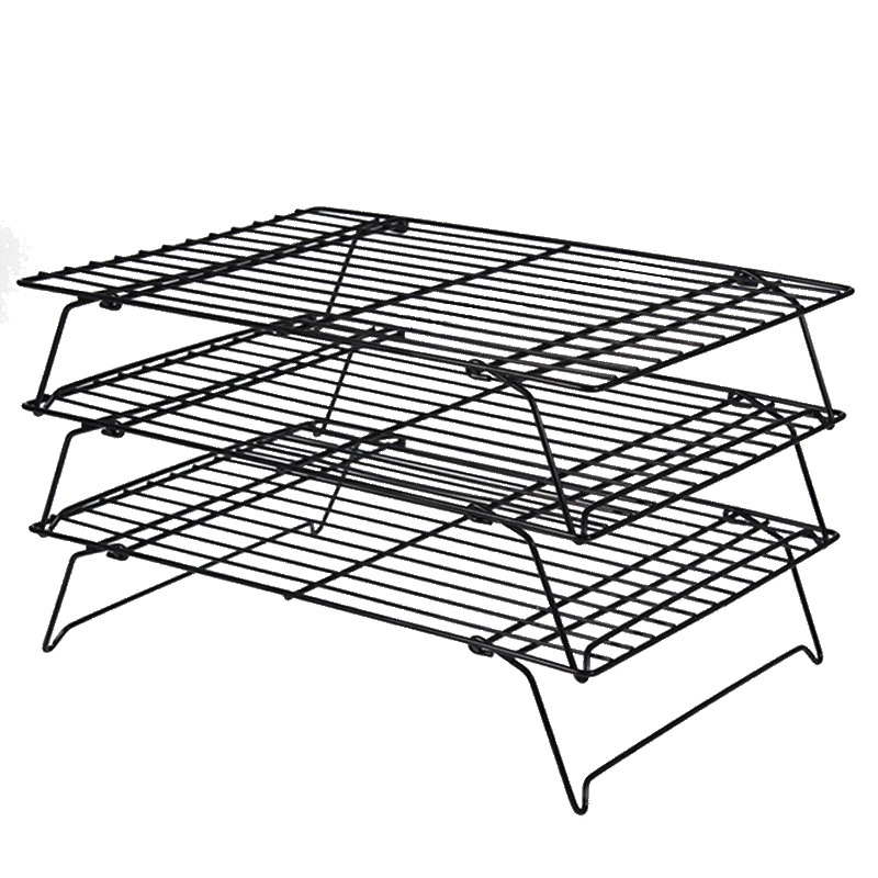 【現貨】彩盒裝三層烘焙冷卻架 麵包冷涼架 蛋糕架烘焙工具黑色不沾冷卻架 Dhome