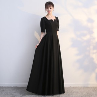 艾琳婚紗禮服~黑色晚禮服新款優雅氣質表演服修身主持人宴會長禮服