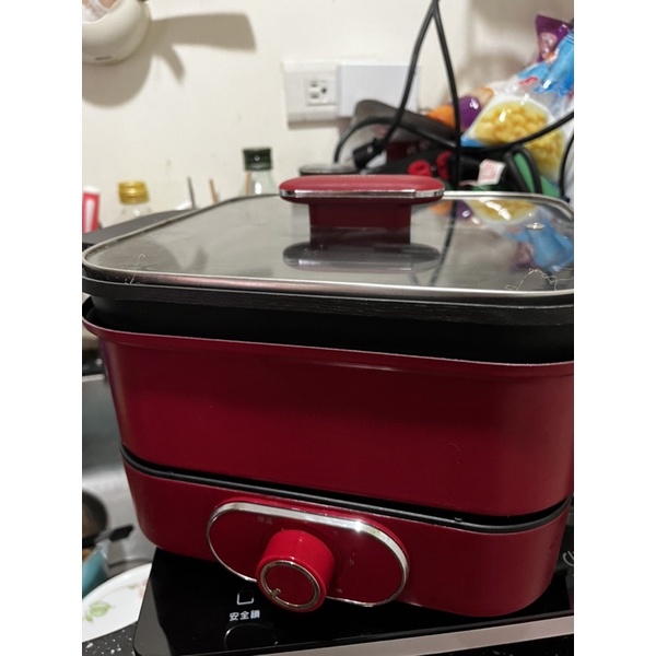 【KINYO】BP085多功能料理鍋 電煮鍋 電烤盤(烤盤、火鍋兩用)-紅 二手商品