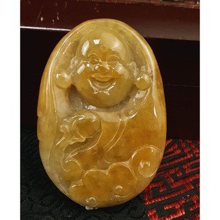 翡翠A貨黃翡蜜糖彌勒佛財神爺墜子