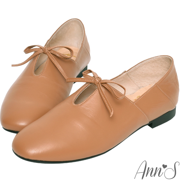 Ann’S超柔軟綿羊皮-芭蕾蝴蝶結兩穿穆勒平底便鞋-棕
