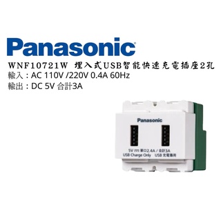 YunZheng 電料~國際牌 Panasonic RISNA 系列 埋入式USB充電插座2孔 組合 WNF10721W