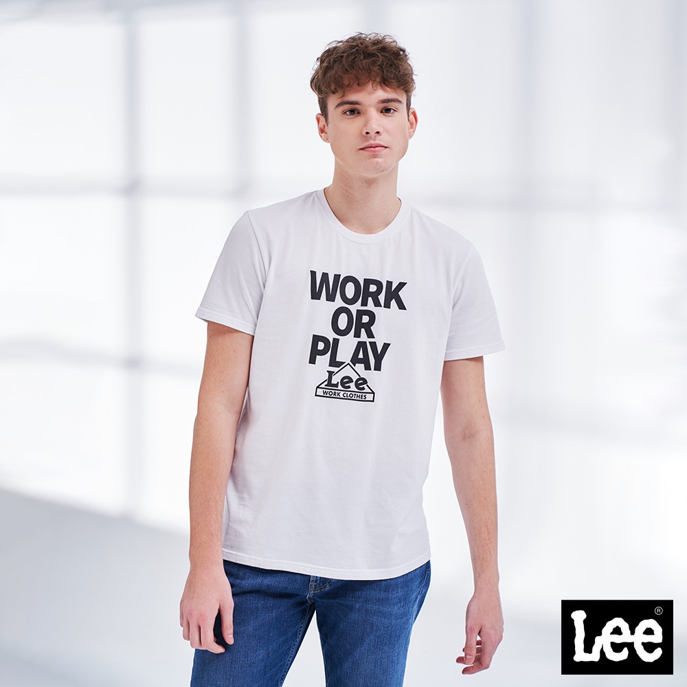 Lee 文字Work or Play印刷短袖T恤 男 Modern 經典白LL210141K14