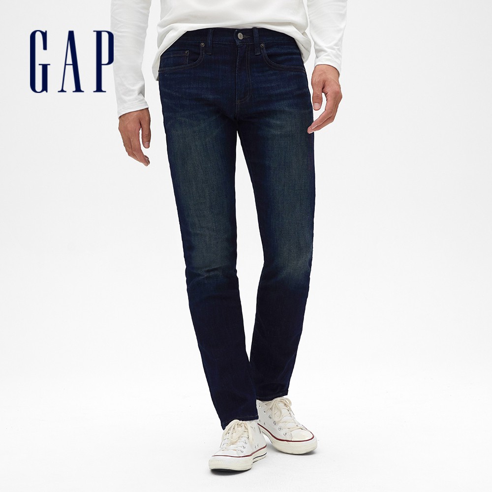 Gap 男裝 彈力修身直筒牛仔褲-深藍色(495661)