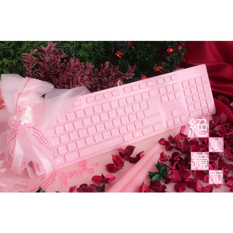 【i-Rocks】K01巧克力超薄鏡面有線鍵盤-粉紅色