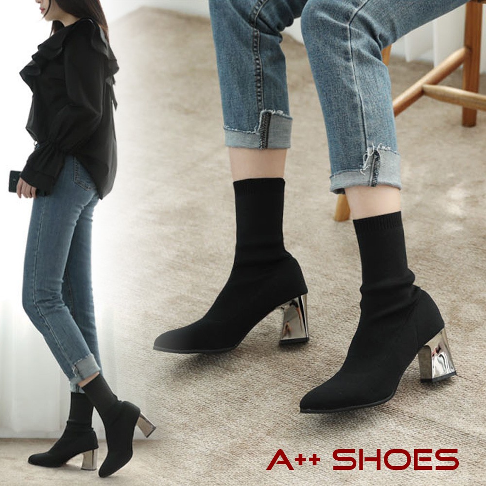 A++靴 襪靴 in台灣出 襪靴 尖頭短靴 馬丁靴 尖頭高跟鞋 粗跟 女靴 踝靴 尖頭靴 大碼靴