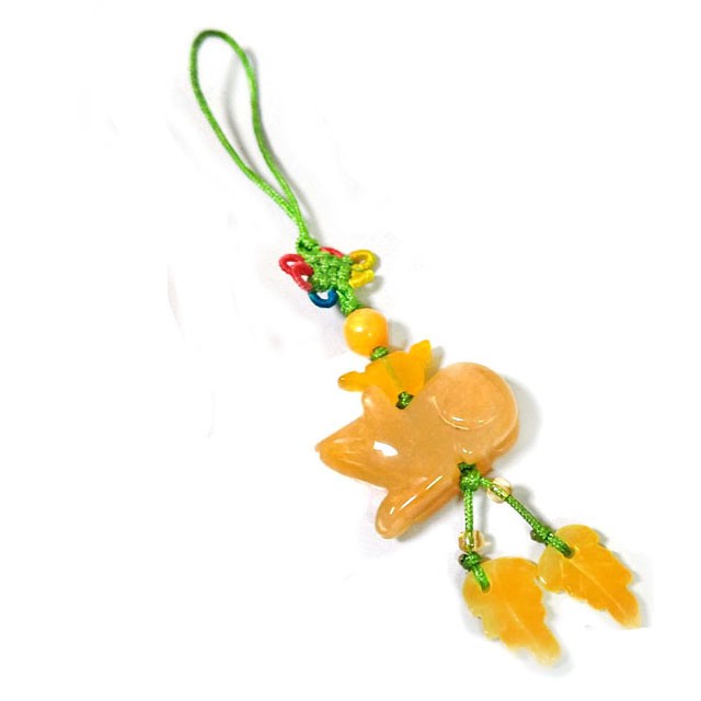 十二生肖天然黃玉老鼠與葉子吊飾