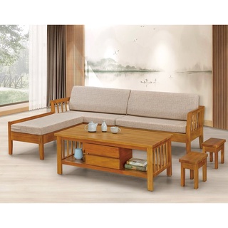 【zi_where】*法品~柚木色實木L型木製沙發組椅+大茶几+椅凳*2 $49600 (高雄市區免運)