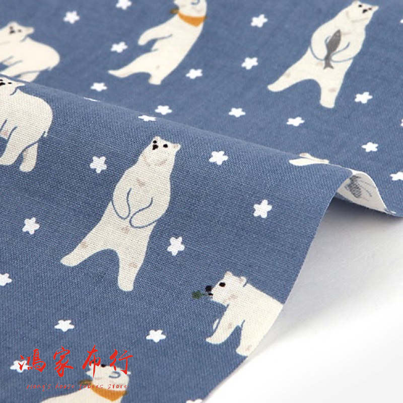 ［鴻家布行］雪花 北極熊 可愛溫暖 薄棉布 純棉布 韓國布料 韓國進口 衣料 寢具 背景布 拍攝道具 拍攝背景 布包