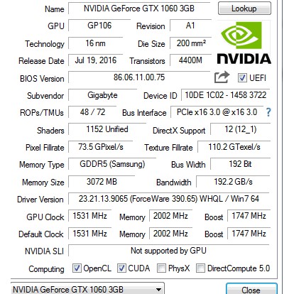 技嘉 GeForce GTX 1060 Mini ITX OC 3G
