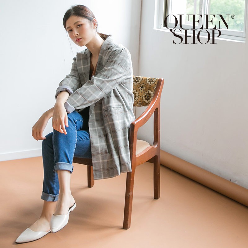 QUEENSHOP【02030305】配色格紋雙釦造型西裝外套＊現+預＊