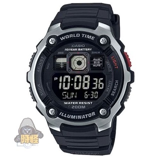 【CASIO】台灣卡西歐公司貨 數位迷你世界地圖潛水運動腕錶 200米防水-黑面銀框(AE-2000W-1B)