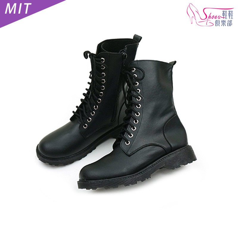 鞋鞋俱樂部 MIT個性11孔綁帶圓頭中筒馬汀靴 黑色 023-CM2080 3.2cm