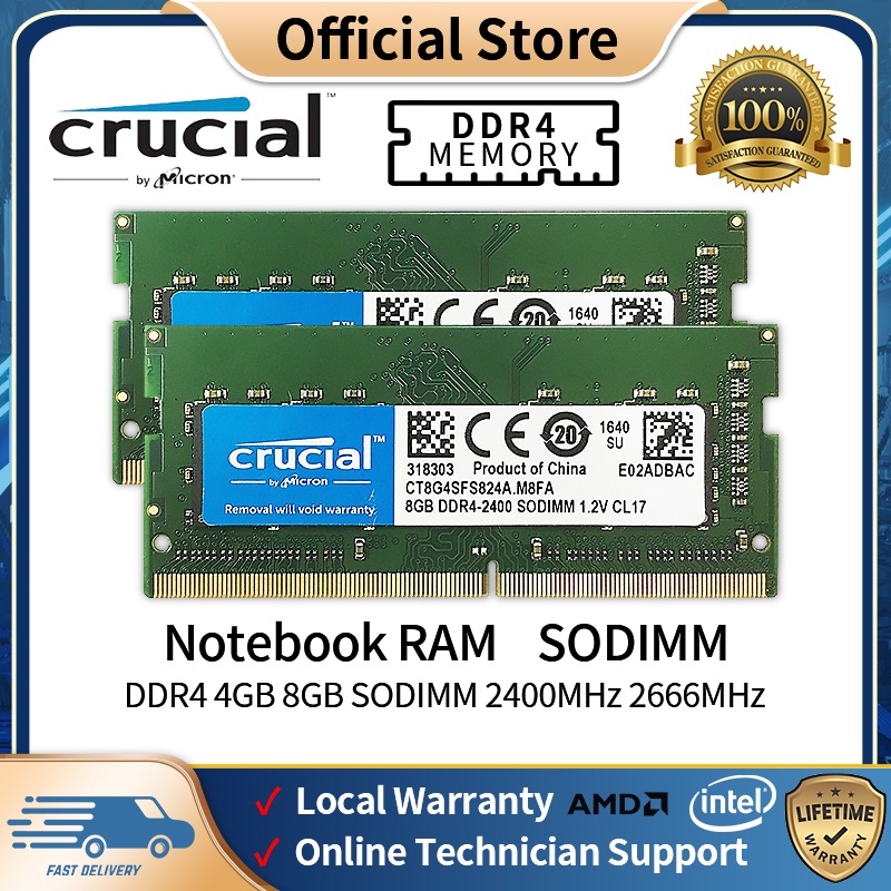 Crucial DDR4 SODIMM 筆記本電腦內存 4GB/8GB/16GB 2400Mhz/2666Mhz 筆記本