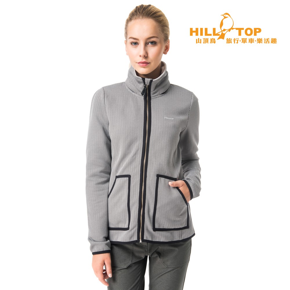【Hilltop山頂鳥】女款吸濕ZISOFIT保暖刷毛外套 H22FT3 白灰/黑