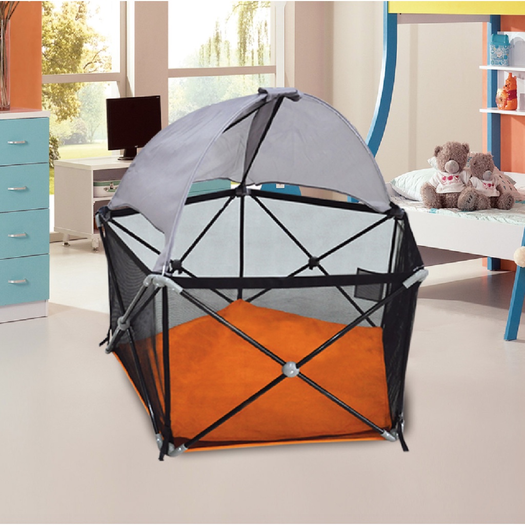 （保留中）二手近全新 童心五角遊戲床 攜帶型帳篷地墊圍欄 附遮陽頂篷TWH-307