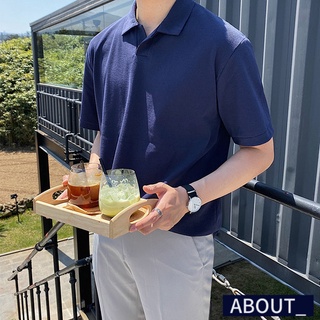 【ABOUT_歐巴】休閒翻領棉短袖休POLO衫 韓 T恤 短袖上衣 百搭 寬鬆 保羅上衣 夏 男