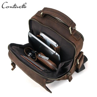 CONTACT'S 瘋馬皮革男士斜背包復古男士手提包, 適用於 7.9 iPad
