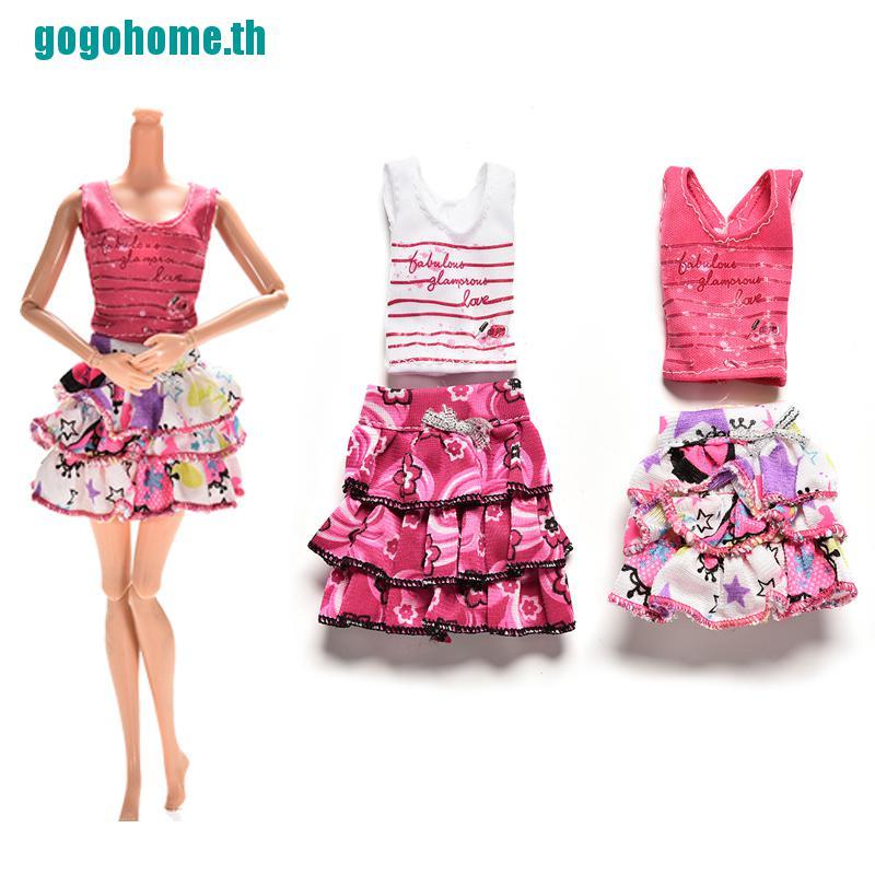 【gogohome】2 件/套芭比娃娃兒童娃娃衣服裙子短袖 T 恤