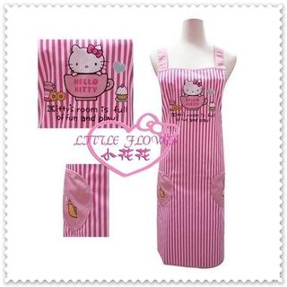 小花花日本精品♥ Hello Kitty 圍裙 工作服 清潔衣 工作衣/廚房圍裙粉色條紋下午茶32000108