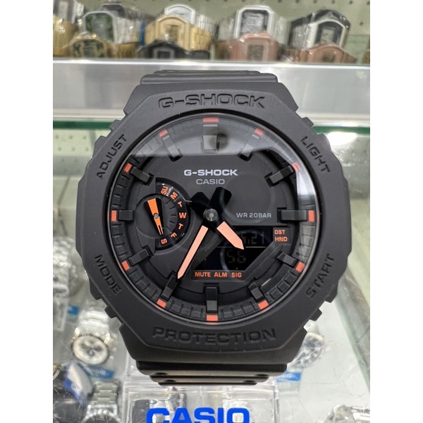 【金台鐘錶】CASIO卡西歐 G-SHOCK 超人氣的八角錶殼 (黑x橘) 農家橡樹 GA-2100-1A4