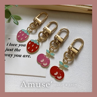 Amuse' ｜ b016 閃粉甜美草莓-粉紅櫻桃吊飾‧掛飾 鑰匙圈