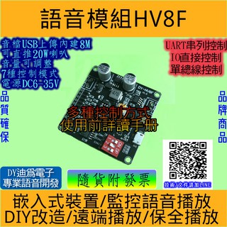 ⚡️電世界⚡️語音播放模組 工業級內建8M可推20W喇叭音量可調 3種控制7種模式 HV8F [233-31]