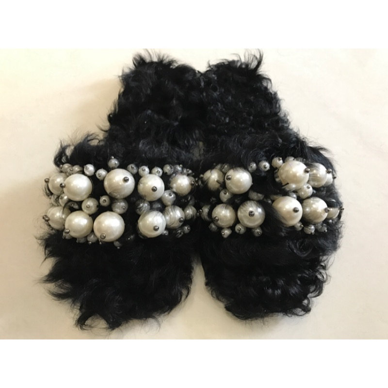 韓國黑色珍珠毛毛拖鞋～38號
