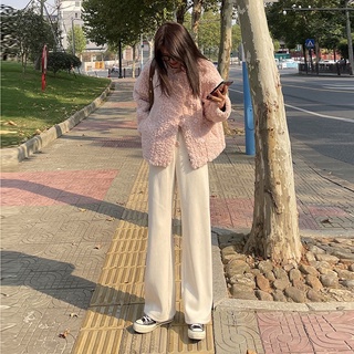 優質~韓版闊腿褲女秋冬加絨加厚新款垂感高腰寬鬆顯瘦拖地直筒休閒長褲子女