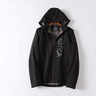 全新現貨 美國 NAUTICA 防潑水防風面料 品牌大字體印花 壓膠拉鏈 男保暖長袖連帽外套 黑色