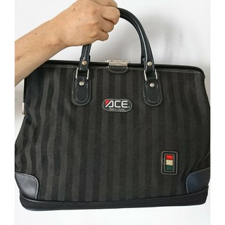 日本 ACE 黑條紋 帆布 真皮 口金包 托特包 手提包 旅行袋 小旅行包 登機包 公事包 行李箱 底層可再拉高 小皮箱