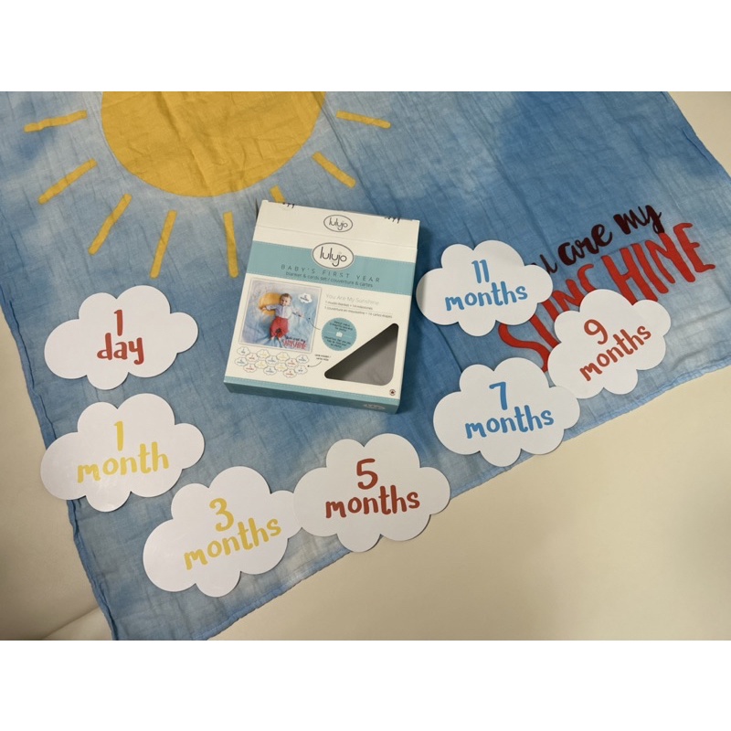 lulujo BABY'S FIRST YEAR 包巾卡片禮盒組-太陽 寶寶成長包巾 寶寶第一年最佳拍照道具