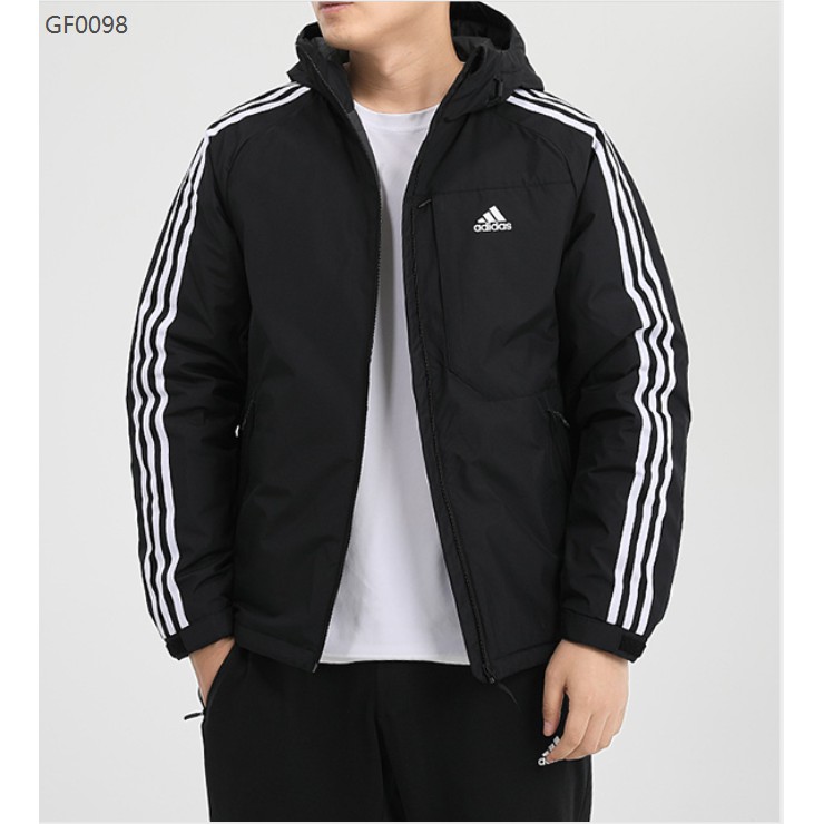 Adidas  愛迪達  外套 連帽 黑色 男款 GF0098連帽 朋克服 厚款防風保暖外套