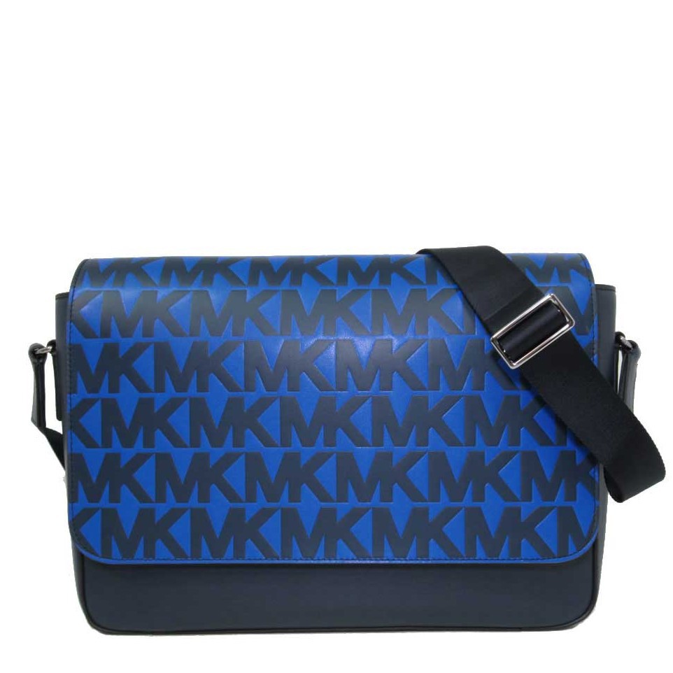 【美麗小舖】MICHAEL KORS MK 藍色真皮皮革 側背包 斜背包 書包 郵差包 公事包 筆電包~M92567