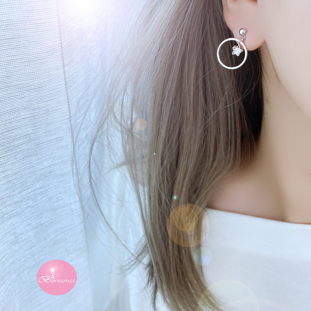韓國星鑽幾何不對稱 耳環 夾式 針式 925銀針 台灣現貨【Bonjouracc】