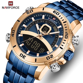 Naviforce 頂級品牌男士手錶金色商務石英手錶男士時尚軍事運動防水時鐘 9181S