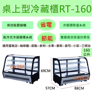 【高雄.屏東.臺南市區免運】桌上型 蛋糕櫃 冷藏櫃 展示櫥.冷藏冰箱.飲料櫃 冷藏展示櫥 玻璃展示櫥RT-160