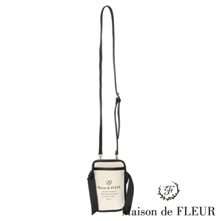 Maison de FLEUR 皮革拼接系列側緞帶迷你帆布單肩包(8A23F0J3500)