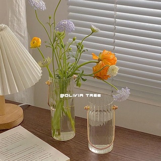 輕奢透明花瓶 ins北歐玻璃花瓶 現代簡約手提插花瓶