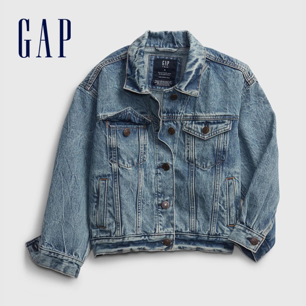 Gap 女童teen少女系列時尚水洗鈕釦牛仔外套663546 中度水洗 蝦皮購物