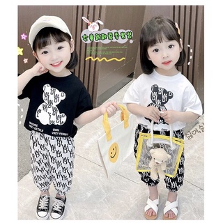 現貨❤️女童夏季網紅套裝 新款韓版女孩衣服兒童短袖防蚊長褲兩件套潮 韓版兒童洋氣女孩時髦短袖運動休閒兩件套潮 女童套裝