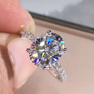 女士白金橢圓形莫桑石和鑽石戒指女士時尚承諾戒指婚禮訂婚首飾單石戒指女士週年紀念